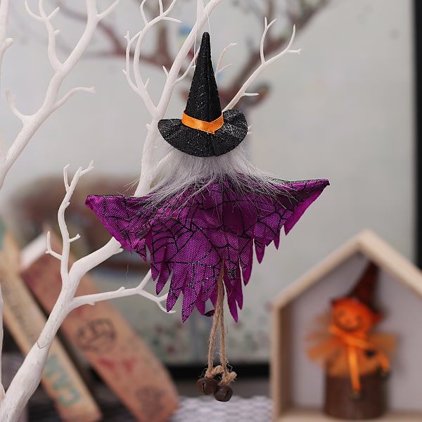 Mub- Allo Halloween ulkoilma koristeet lomajuhlat kohtaus asettelu kurpitsa noita musta kissa mekko kello nukke riipus White Ghost