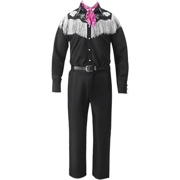 Gutte Ken Cowboy Kostyme Med Skjerf Western Lang Arm Frynser Skjorte Bukse Belte Sett Halloween Cosplay -a 160