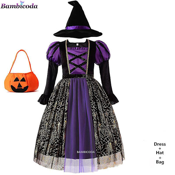 Halloween Lasten Tyttöjen Noita Juhlamekko Goottilainen Aaveasu Lapset Puku Kaapu Tutu Mekko Noita Hattu Purim Karnevaali Juhliin -a c4 4T(110)