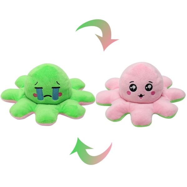 Mub- Ilme vaihtava mustekala nukke kääntö mustekala kaksisuuntainen nukke mustekala pehmo nukke Green pink