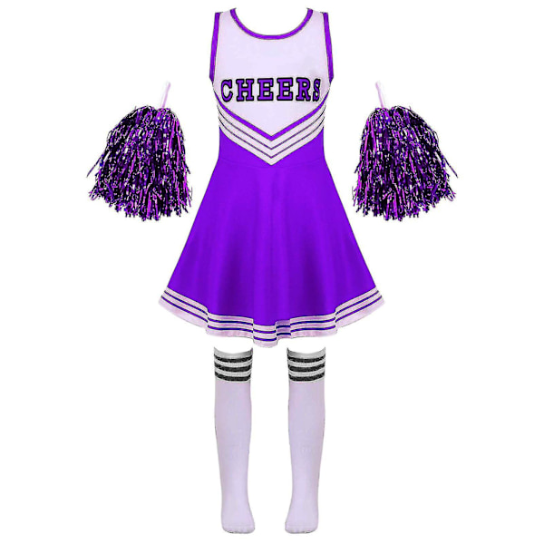 Lasten Cheerleading-asu Tyttöjen Cheerleader-univormut Cheer Dance -asut Halloween-mekko Sukat Kukka D_y Purple 11-12 Years