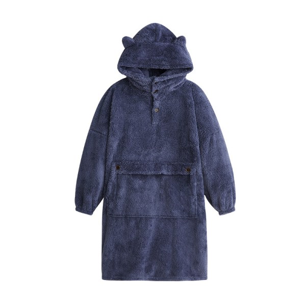 Mub- Lat par morgonrock pullover filt huva utomhus inomhus varm TV-filt hoodie filt Navy blue M