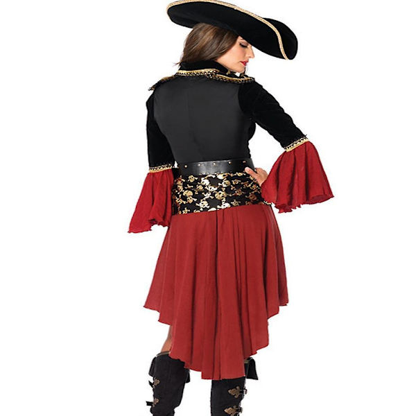 Female skull pirate dress classic pirates  costumes for woman cosplay halloween pirate costume -a Red M