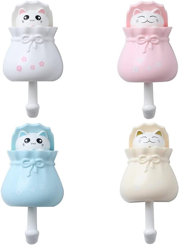 4-pack Lucky Cat klädkrokar, stark viskos utan slag, söt val