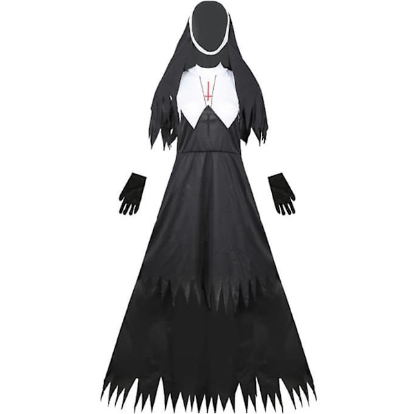 Women's Dreadful Nun Costume Halloween Cosplay Costume -a S
