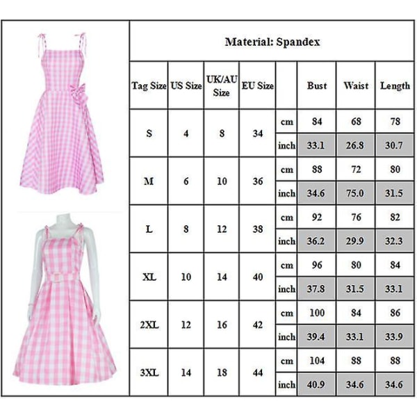 Halloween Kvinde Barbie Film Cosplay Kostume Pink Gingham Slip Kjole Fest Midi Kjoler Fancy Dress -a B M