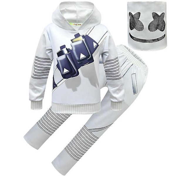 Boys Kids Marshmello Dj Mask Hoodies+pants Sets Carnival Party Cosplay Costume -a 7-8 Years