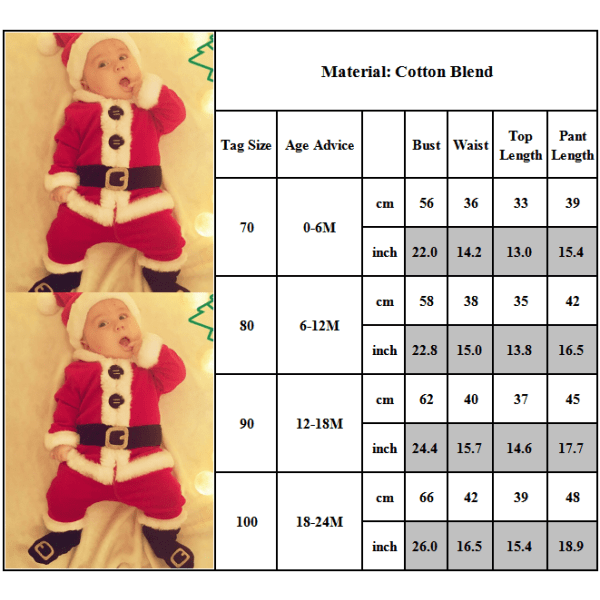 4ST Baby julkappa Byxstrumpor Hatt Santa Claus Cos Custom red 90cm