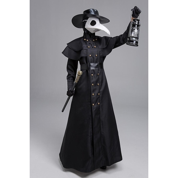 Halloween Middelalderlig Hætte Kappe Pestlæge Cosplay Kostume Maske Hat Til Mænd -a XL
