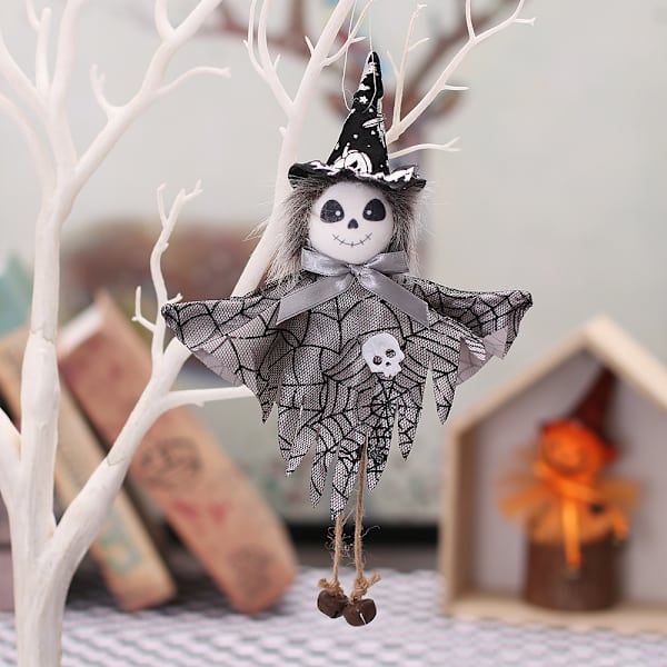 Mub- Allo Halloween ulkoilma koristeet lomajuhlat kohtaus asettelu kurpitsa noita musta kissa mekko kello nukke riipus White Ghost