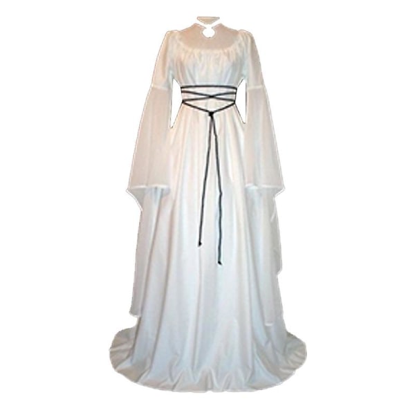 Kvinder Halloween Renaissance Middelalderlig Maxi Kjole Gotisk Cosplay Kostume -a White S