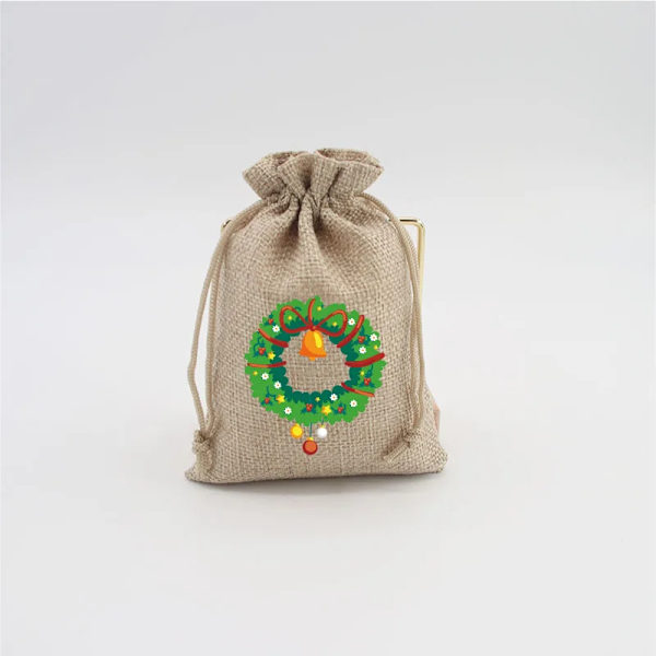 Mub- 10x14cm Julegaver Festdekorasjoner Julelinposer Med Snøringer Jute Lerretsgavepose Lerretspose X2072 SD01-5