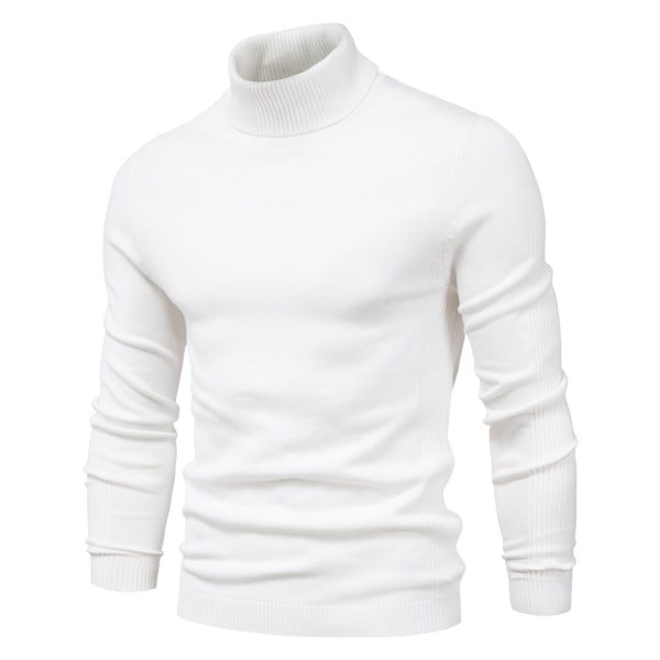 Mub - Efterår og vinter ny casual mænds ensfarvet pullover trøje høj hals mænds casual strikkede tråd Off-white M is suitable for 55-65kg