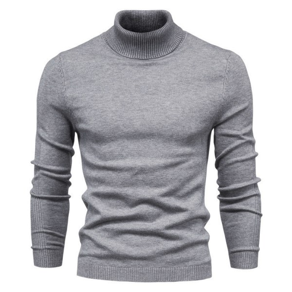 Mub - Høst og vinter ny casual herre ensfarget genser høy hals herre casual strikket tråd grey L suitable for 65-75kg