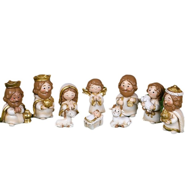 Xbi- Jul tecknad julkrubba uppsättning prydnader juldag gåvor jesus white