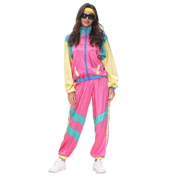 Par Hippie Kostymer Mænd Kvinder Karneval Halloween Vintage Fest 70'erne 80'erne Rock Disco Tøj Kostume Cosplay Outfits -i Pink XL