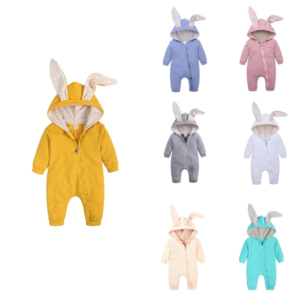 Mub- Easter Cartoon Bunny Ears Long Sleeve zipper clothing  One-piece Romper Rabbit Hooded Jumpsuit  Newborn Baby Bodysuit Beige 66cm