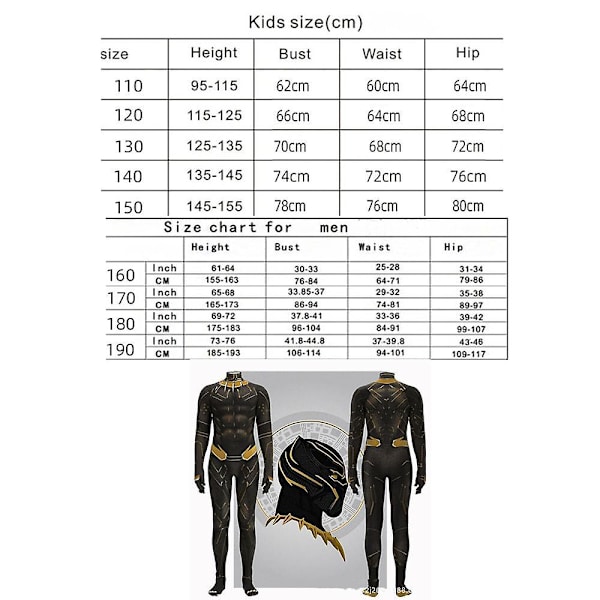 Black Panther Bodysuit CosplayParty Jumpsuit Vuxen pojkdräkt 140cm