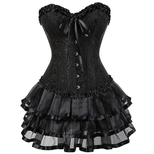 Sexede korsetter kjoler til kvinder plus size kostume overbust burlesque korset og miniskørt sæt tutu korset -a black S