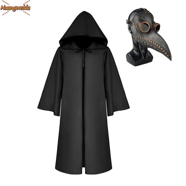 Ruttolääkäri Reaper Lapset Cosplay Karnevaali Halloween Puku Lapsille Musta Kuolema Puku Ruttolääkäri Maski Steam Punk Maski -a XL Black Suit