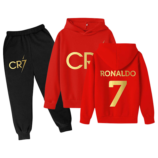 Xbi- CR7 Ronaldo Barn Gutter Casual Treningsoverall Fotball Genser med hettegenser Treningsbukser Pullover Antrekk 120 red