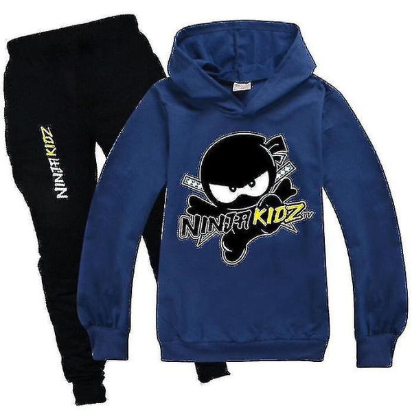 Ninja Kidz Träningsoveraller för barn Set Luvtröja Träningsbyxor Sportdräkter Activewear W -i Blue 5-6 Years