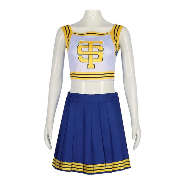 Blå cheerleader-kostyme for kvinner, Halloween søt cheerleader-uniform -a S