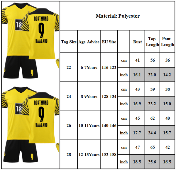 Fodbolduniform til bÃ¸rn ungdomstrÃ¸je med sÃ¦t gavesÃ¦t 8-9Y