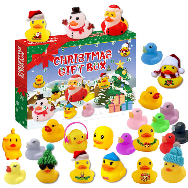 Mub- Jul Advent Gummi Anka Barn Gåva Adventsdag Blind Box Countdown 24pcs