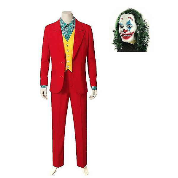 Clown Joker Costume Red Suit Jacket Pants Shirt Outfits Halloween Costumes For Kids Men Carnival Masquerade Party Joker Cosplay -a Adults L Suit and Mask