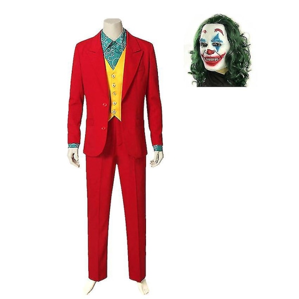 Clown Joker Costume Red Suit Jacket Pants Shirt Outfits Halloween Costumes For Kids Men Carnival Masquerade Party Joker Cosplay -a Kids 140CM Mask