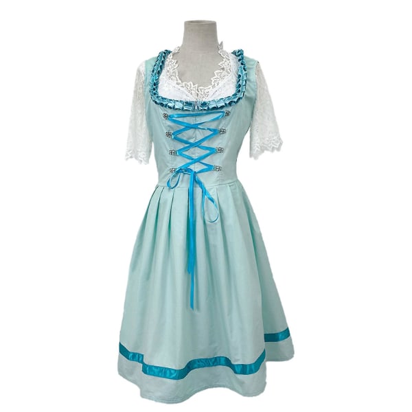 Women's Dirndl Midi Dress Dirndl Dress 3-piece Costume Dress Set Including Lace Dirndl Apron Costume Fashion For Beer Festival -a Light Green L