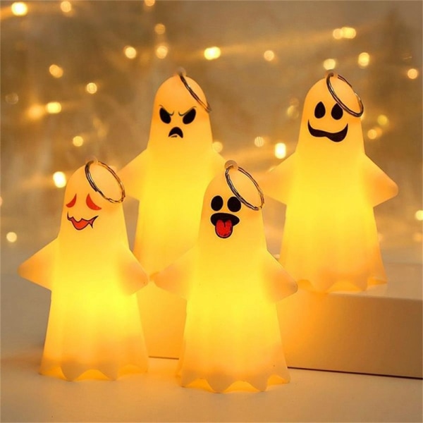 Mub- Halloween Lys Hvid Spøgelse Led Lys Halloween Ornament Nat Lihgt Hængende Pendent Lys Halloween Dekoration Udendørs Indendørs H6021-03