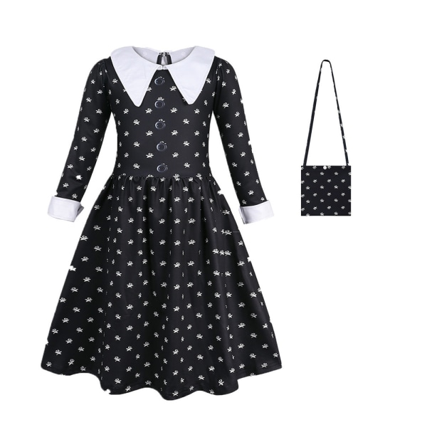 Jente onsdag cosplay kjole Halloween langarmet kostyme 130cm