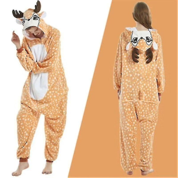 Unisex Vuxen Kigurumi djurkaraktärskostym Onesie Pyjamas Onepiece L Deer