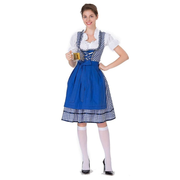 Kvinners Dirndl Midikjole Dirndl Kjole 3-delt Kostymekjole Sett Inkludert Blonder Dirndl Forkle Kostyme Mote For Ølfestival -a Blue M
