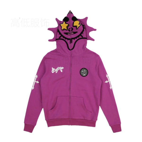 Mub- 2024 Ny Forår Og Efterår Vinter 3D-trykt Løs Lynlås til Hoved Hoodie Jakke purple S