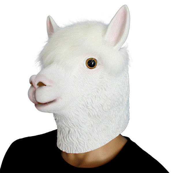 Halloween Kostym Party Djurhuvud Latex Mask Alpaca Lama Finklänning