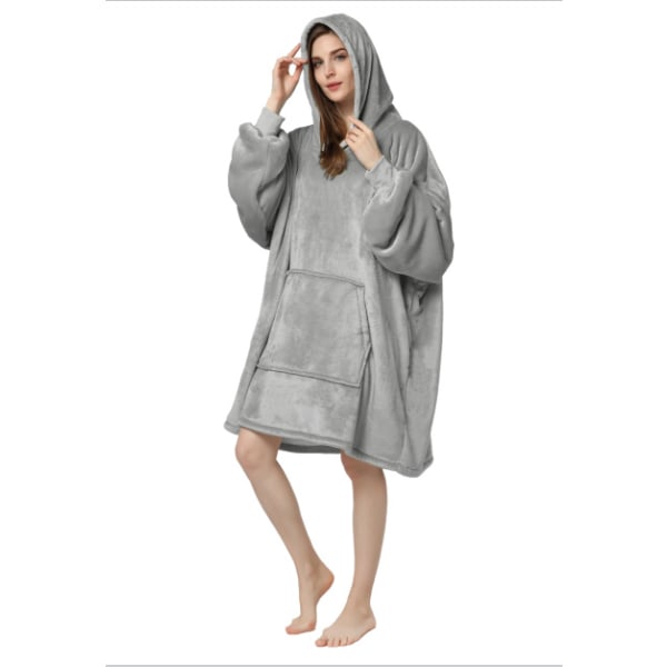 Mub- Enfärgad lat kostym flanell dubbel förtjockad kall jacka varm huva utanför bär pyjamas hem hoodie filt grey