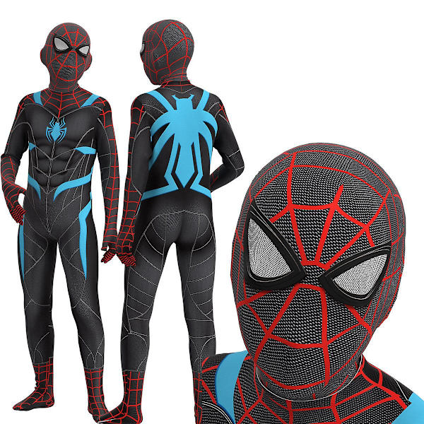 Spider-man Velocity Suit Cosplay-asu Puku Jumpsuit Asennettu Lastenvaatteet Spiderman Kasvomaalaus 130cm