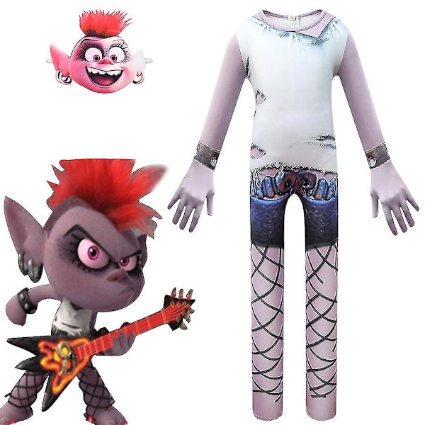 Trolls World Tour Rock Queen Barb Cosplay Costume Kids Party Fancy Dress Up Outfit Halloween Jumpsuit Mask Set Carnival Birthday Gift -a 5-6 Years