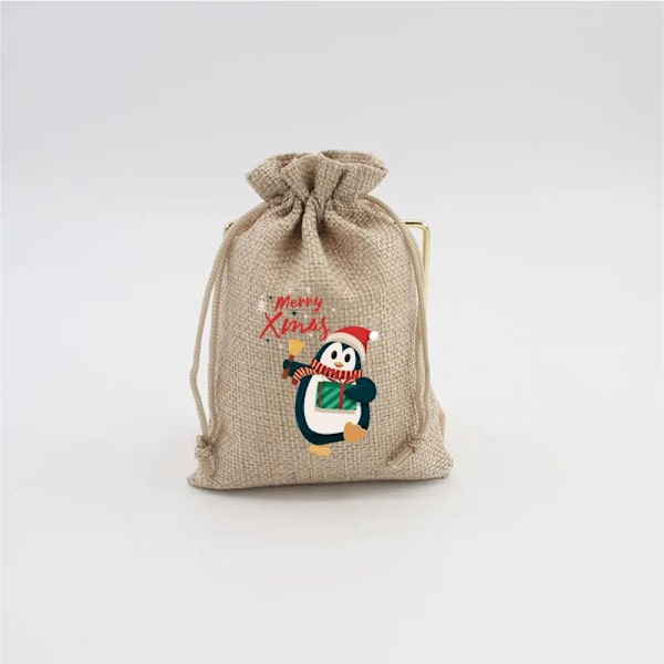 Mub- 10x14cm Julegaver Festdekorationer Julelinned Slikposer Med Snøre Jute Burlap Gavepose Burlap Pose X2072 SD01-2 penguim