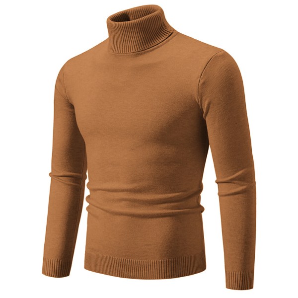 Mub - Ensfarvet polotrøje Koreansk version smal casual tynd ungdomstrøje strikket basislag Caramel color L