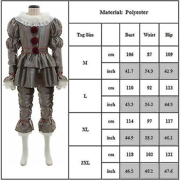 Stephen King's It Full Set Halloween   Costume Pennywise Clown Suit Joker-1 -a Gold L