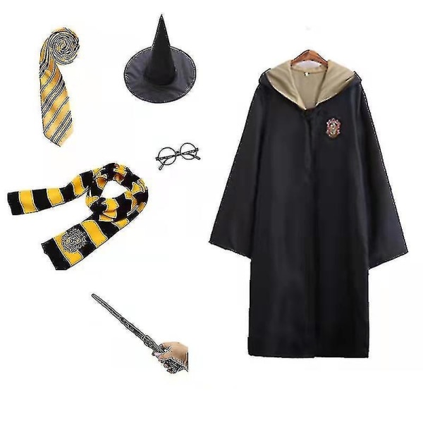 Harry Potter 6pc Set Magic Wizard   Fancy Dress Cape Cloak Costume_y -a yellow kids 145cm