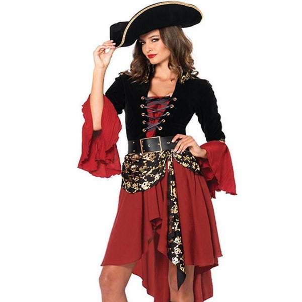 Female skull pirate dress classic pirates  costumes for woman cosplay halloween pirate costume -a Red Xxl