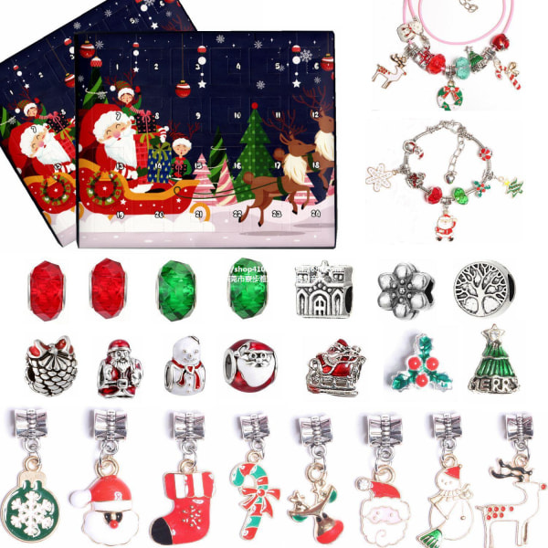 24 stk. Julekalender Nedtellingskalender Blind Box Set DIY Perleheng Julearmbånd .C C