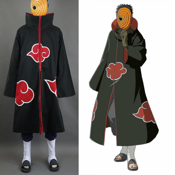 Naruto Akatsuki Tobi Uchiha Obito Robe Cloak Coat + Resin Mask Cosplay Costume -a M