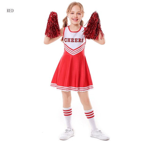 Jenter Cheerleader kostyme Halloween musikal festkjole .4 red 150cm