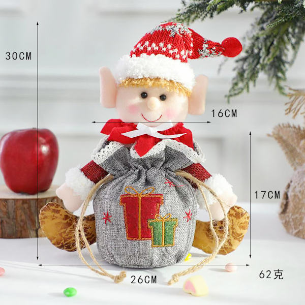 Mub- Jul äppelväska tecknad docka Julklapp påse godis dagis gåva C-G139 Elf Apple Bag